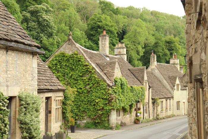 Ivy-covered stone cottages